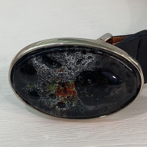 Qualheim Bollorini Italy Black Genuine Leather Bubble Glass Belt Size Small - Picture 3 of 14